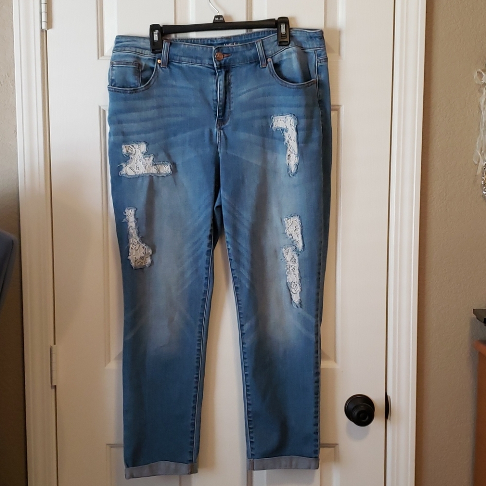 Chico's Distressed With Lace Jeans Size 12